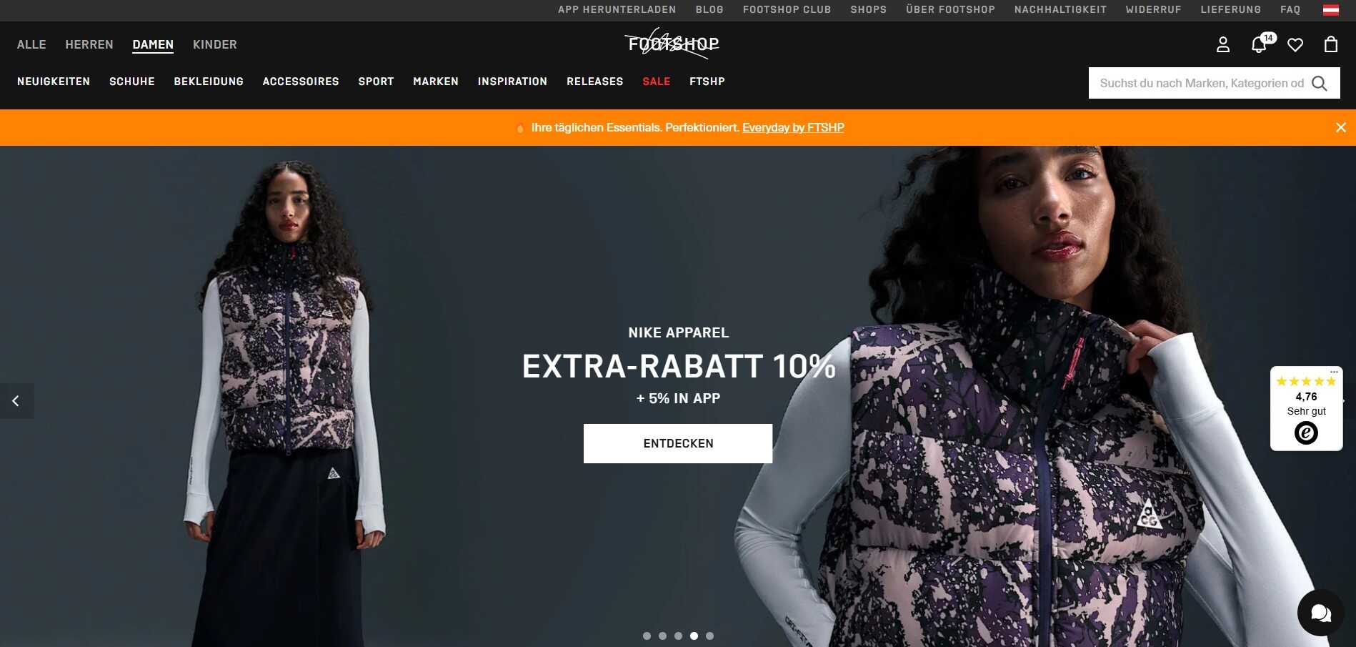 Footshop Webseite mit Extra-Rabatt