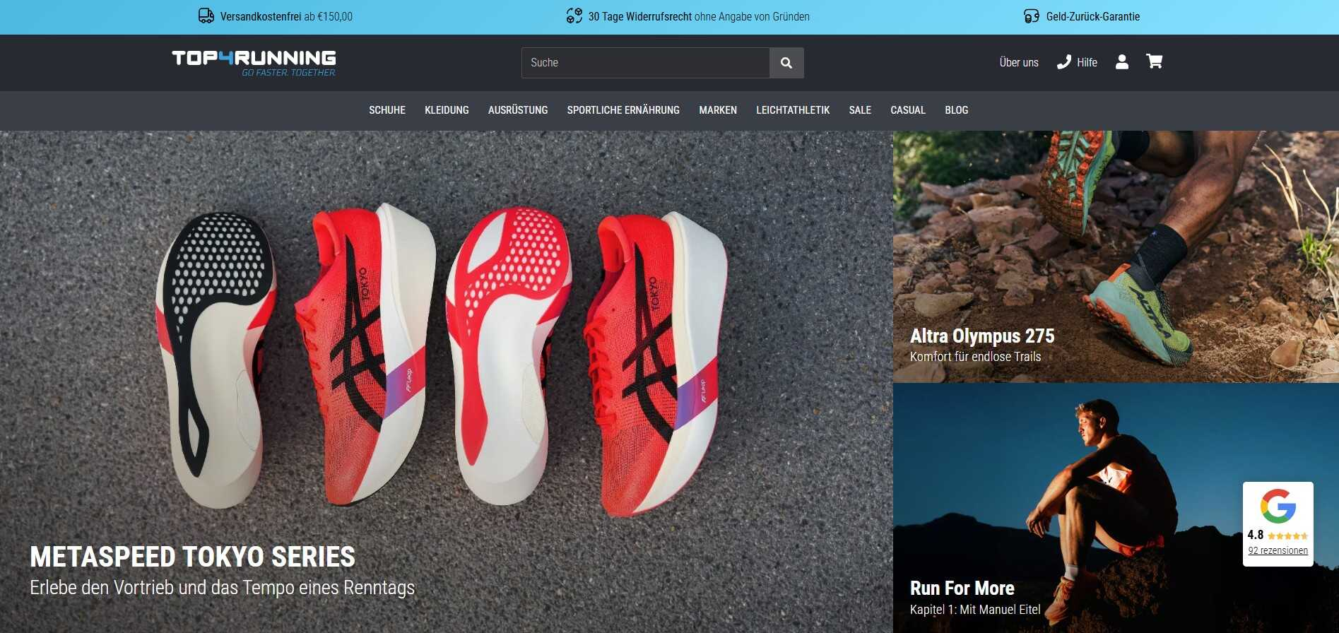 Webseite Top4Running mit tollen Laufschuhangeboten